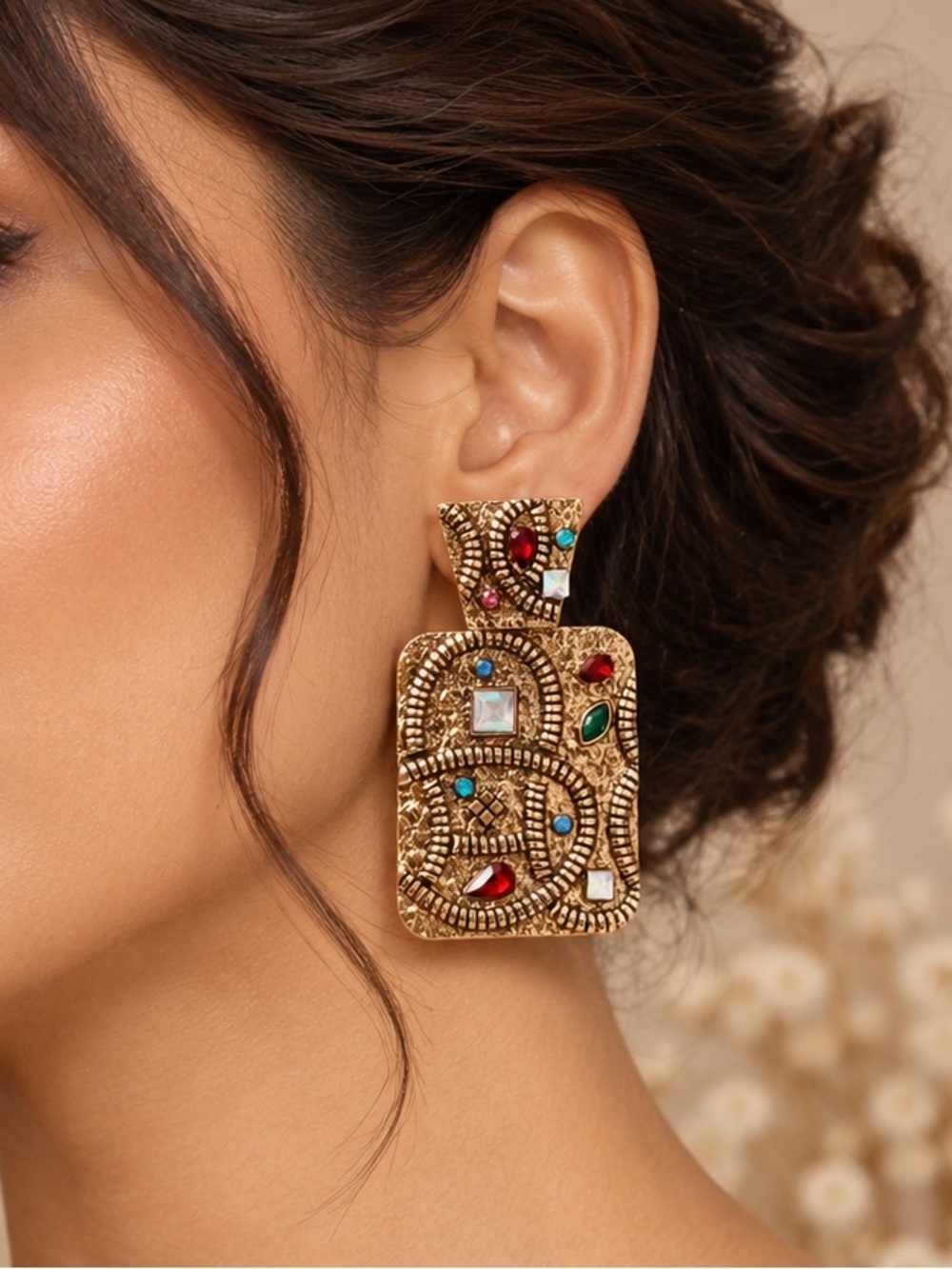 Multi Gemstone Statement Drop Earrings